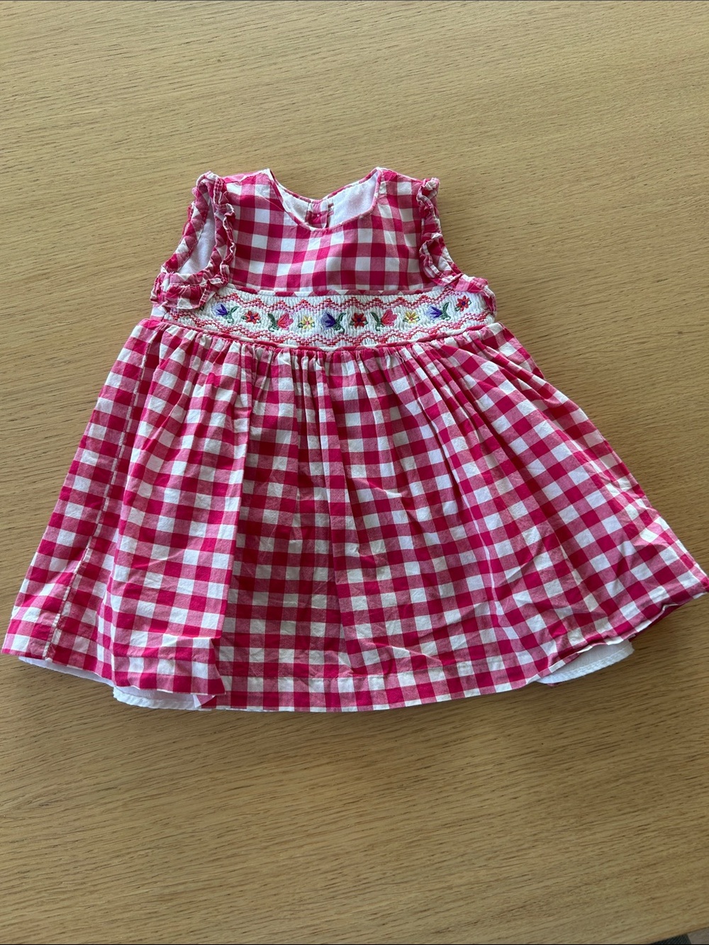 Bonnie Baby Pink Gingham Smocked Floral Dress